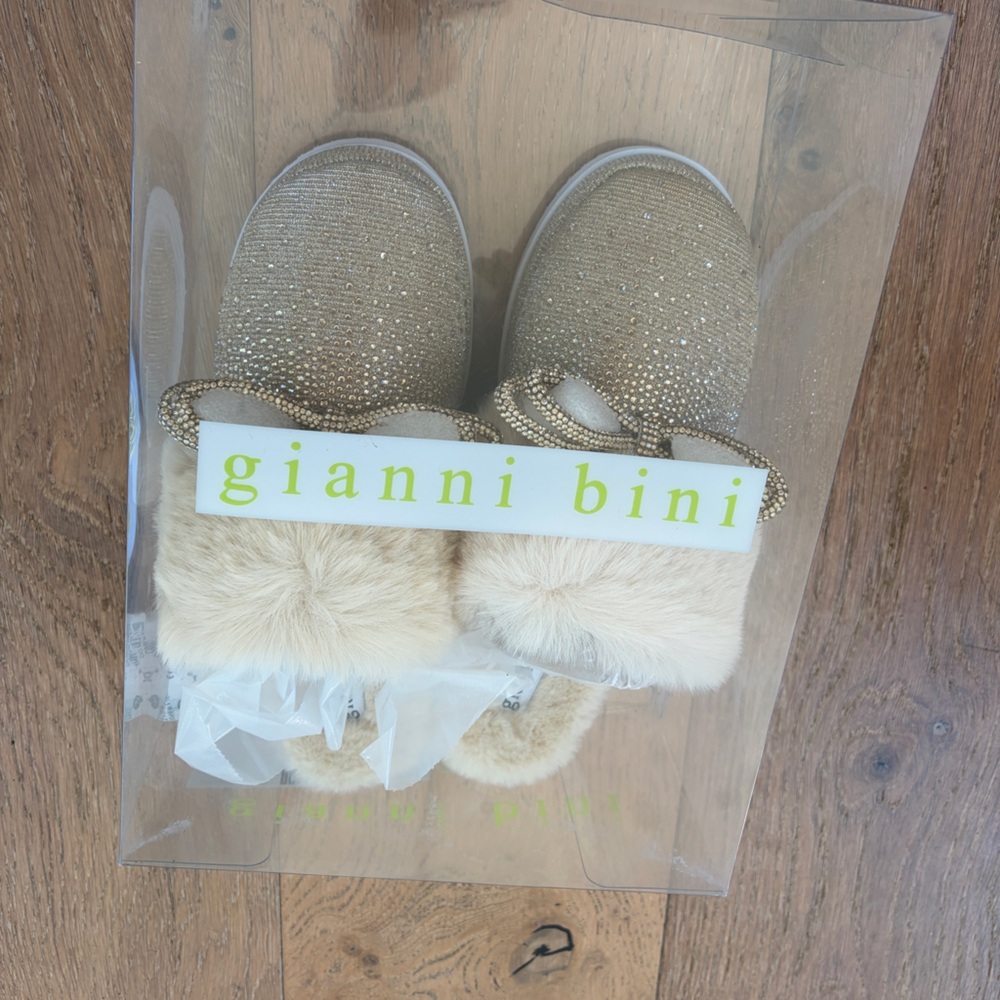 Gianni Bini Glitter Faux-Fur Cuff Slippers - Gold